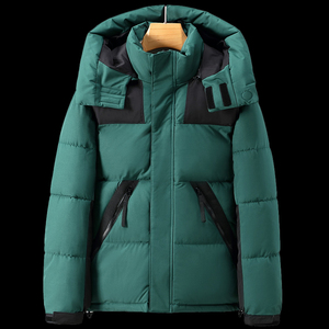 Chaqueta de lona acolchada para hombre, gruesa y cálida para invierno, con bloques de color, cuello alto, reversible, informal, cortavientos - Product Image 4