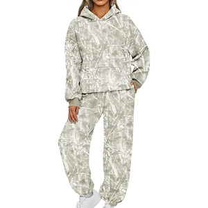 Top Quality OEM Service Women's Comfortable Winter Two Piece Outfit Fleece Hoodie & Sweatpants Matching Tracksuit Set <b>Camouflage</b> - Product Image 2