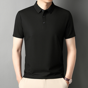 Polo de seda helada de calidad al por mayor para hombre, camiseta de manga corta con cuello holgado para verano, polo de negocios de color liso - Product Image 3