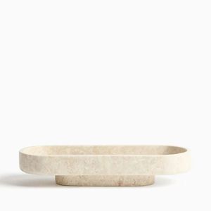 Oval Shape <b>Travertine</b> Marble Serving Tray For Kitchen Dining Coffee <b>Table</b> Use With Elegant Natural Stone Pattern Finish - Product Image 3