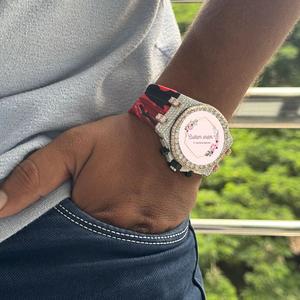 Montre chronographe personnalisée pour homme, diamants Moissanite VVS, bracelet en caoutchouc semi-serti, étanche, cadeau pour amis - Product Image 2