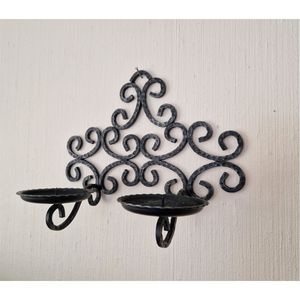 Candelabro de pared de hierro forjado vintage, portavelas de metal, candelabro antiguo negro de doble cabezal para decoración del hogar, decoración de bodas - Product Image 2