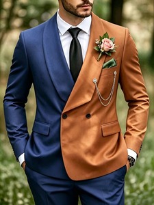 ชุดสูทแฟชั่นผู้ชายไซส์ใหญ่ปี 2026 สีตัดกัน กรมท่า-น้ำตาล ปกแบบ Shawl Lapel กระดุมแถวเดียว ทรงเข้ารูป ระบายอากาศได้ดี เหมาะสำหรับงานแต่งงาน - Product Image 2