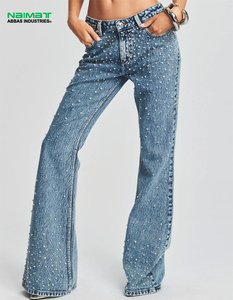 Bespoke Embellished Flare Denim Trousers Factory Wholesale Crystal Studded Jeans Manufacturer Bulk Exporter - Product Image 4