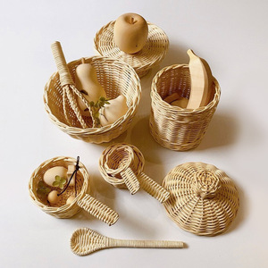 Rattan kids role play kitchen utensil set baking <b>tool</b> for baby high quality miniature bakeware - Product Image 3