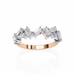 Bague demi-éternité en or rose avec moissanite taille baguette, grappe de neuf pierres, bijoux de fiançailles et de mariage - Product Image 5