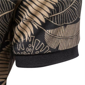 Polo à manches courtes pour homme, imprimé floral, respirant, tissé, design décontracté, motif noir beige, coupe classique - Product Image 3