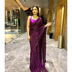 Saree de soirée pour femmes de créateur avec séquence de travail Ensemble élégant - Product Image 3