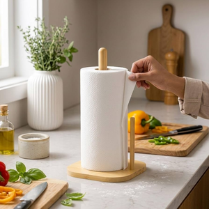 <b>Wood</b> Tissue Roll Holder <b>Stand</b> Free Standing Rustic <b>Wood</b> Paper <b>Towel</b> Holder <b>Stand</b> Free Standing Kitchen Storage Rack - Product Image 5