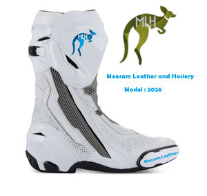 Botas de Motociclismo de Cuero de Diseño Exclusivo para Hombre, Forro de Malla de Primera Calidad, Estilo de Carreras, Ventiladas, Blancas - Product Image 5