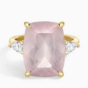 Anillo de Compromiso de Oro Amarillo Sólido de 14K con Cuarzo Rosa y Diamante Cultivado en Laboratorio, Diseño Infinito, Joyería Fina y Delicada, OEM - Product Image 1