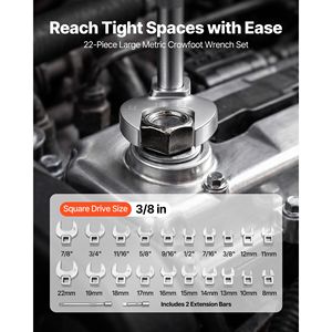 Set di chiavi a forcella da 3/8'' con attacco da 22 pezzi, metriche e SAE, in acciaio legato Cr-Mo, con vassoio portaoggetti, misure da 32mm e 13mm - Product Image 2
