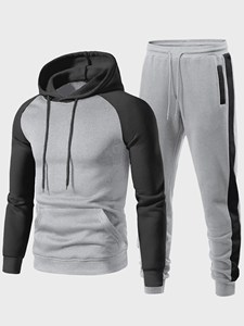 <b>Men</b> Contrast Panel Tracksuit Hooded Sweatshirt and Tapered Jogger Pants Set Casual Fitness Training Activewear Outfit - Product Image 5