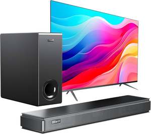 Barre de son sans fil haute puissance à 3 haut-parleurs, basses profondes, système de son home cinéma pour TV/PC, en métal – Meilleures ventes - Product Image 1