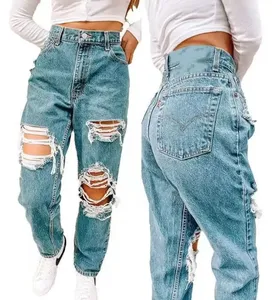 Jeans de mezclilla de alta calidad para mujer, talla grande, ajustados, casuales, de cintura media, lavados, de verano, a la moda, desgastados - Product Image 5