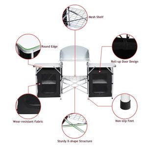 Cucina da Campeggio Moderna Pieghevole con Paravento a 2 Lati e Tasche per Cucinare all'Aperto, Escursionismo, in PC, Acciaio, Plastica, Metallo e Alluminio Durevoli - Product Image 5
