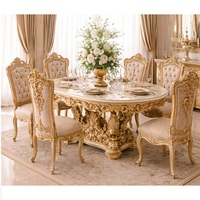 Ensemble de salle à manger de luxe de style Maharani en bois massif, finition dorée, table et chaises pliantes modernes pour 6 personnes, DST EXPORTS Inde