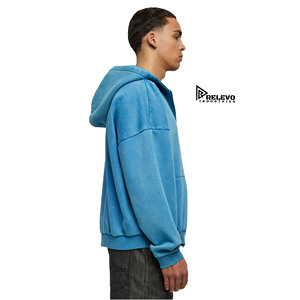 Sweat à capuche zippé homme de haute qualité, effet délavé soleil, oversize, streetwear, délavé à l'acide, effet usé - Product Image 3