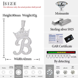 Crown Letter B <b>Pendant</b> With Moissanite Stones Full Moissanite <b>Initial</b> B <b>Pendant</b> Sterling <b>Silver</b> Custom Name Necklace - Product Image 5