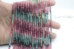 Perles de tourmaline Rondelle à facettes naturelles 4mm Multi Tourmaline & Pastèque Tourmaline Perles pour la fabrication de bijoux - Product Image 2