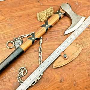 Custom Handmade Forged Carbon Steel Axe Outdoor Camping Tomahawk Hatchet Wooden Handle Survival Axe With Cover Survival <b>Tool</b> - Product Image 5