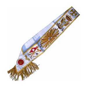 Écharpe maçonnique de qualité supérieure Royal Order Scotland en soie satinée de style ethnique, rouge cramoisi avec clip doré, pour usage cathédrale, ornée d'un bijou - Product Image 1