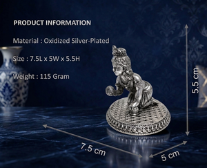 Ídolo de Laddu Gopal en Plata Oxidada de Jaipur Metals |   100% Latón |   7.5x5x5.5 cm |   115g |   Regalo para el Hogar o Templo para la Celebración de Diwali | - Product Image 3