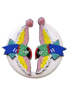 Pendientes bordados con cuentas para el día del juego Color marrón naranja y negro Pendientes con cuentas de la India para mujeres y niñas - Product Image 2