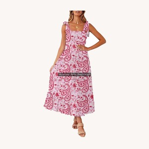 100% Cotton Block Print Spaghetti <b>Dress</b> Designer Fashion Spaghetti Strap <b>Dress</b> Women Allover Hollow Out Sleeveless Spaghetti - Product Image 5