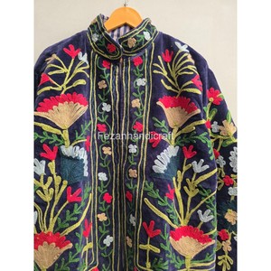 Blazer Floral Bordado para Mujer con Cuello Mao, Chaqueta de Algodón Hecha a Mano, Temporada de Otoño, Largo Regular, Manga Larga - Product Image 6
