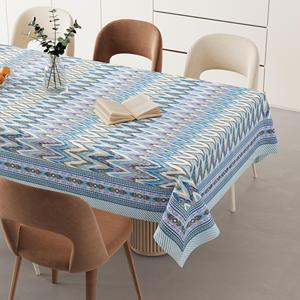 Mantel Rectangular Moderno con Estampado Geométrico en Azul, Morado y Gris, Lavable, de Poliéster y Lino, Decoración para el Hogar - Product Image 1