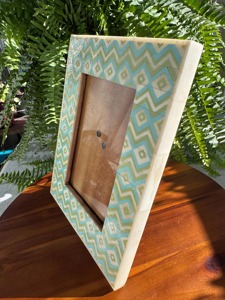 Handmade Bone Inlay Rectangle Customized <b>Photo</b> <b>Frame</b> Aqua Blue Green Chevron Diamond Pattern Tabletop Home Gifts REHMAN CRAFT - Product Image 4