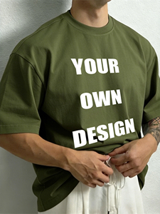 T-shirt en coton vert olive surdimensionné pour homme avec imprimé lettres sur le devant, col rond décontracté, manches courtes, jersey tricoté respirant - Product Image 1