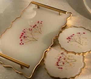 Floral Epoxy Resin Decorative Tray Handmade Serving Tray for <b>Coffee</b> <b>Table</b> Organizer Luxury Home Decor Gift Tray - Product Image 5