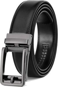 Cinturón Casual de Cuero Genuino para Hombre, Color Negro Sólido, Hebilla Rectangular Plateada, Duradero, Moldeado en una Sola Pieza, 3.5cm de Ancho, 110cm - Product Image 3