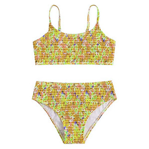 Traje de Baño de Dos Piezas para Mujer, Top de Bikini con Braguitas de Cintura Alta con Estampado Floral Digital, Elástico, de Spandex y Poliéster, para la Playa - Product Image 1
