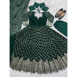 Designer Anarkali Gown and Pant <b>Set</b> with Dupatta <b>Modest</b> New Fancy Style - Product Image 5