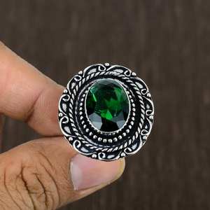 Faceted Emerald Ring Oxidized 925 Sterling <b>Silver</b> Boho Statement Ring Handmade Unique Gemstone Jewelry For Women - Product Image 1