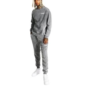 Survêtements sur mesure à capuche épais pour hommes survêtement 2 pièces noir Vintage survêtement lavé à l'acide 2025 - Product Image 1