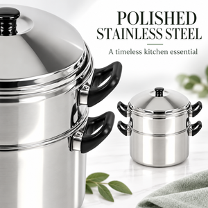 Casserole vapeur en acier inoxydable à 2 niveaux avec couvercle et poignées résistantes à la chaleur - Product Image 5
