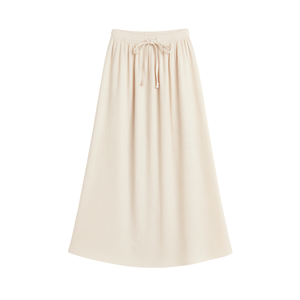 Falda Maxi de Punto Acanalado Vintage para Mujer al por Mayor, con Cintura Elástica con Cordón, Plisada con Borlas, 100% Lino, Color Sólido, Etiqueta Personalizada - Product Image 1