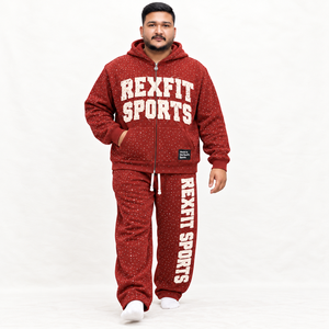 Ensemble de survêtement en molleton épais personnalisé avec lettres en relief et strass, veste zippée et pantalon baggy, streetwear unisexe, ensemble de survêtement assorti - Product Image 3