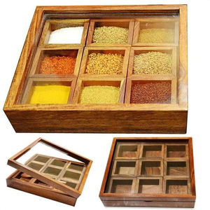 Wooden Spice <b>Box</b> Decorative Storage Organizer for Pantry Kitchen Counter Masala Essentials <b>Herbs</b> Seasonings and Daily Cooking - Product Image 1