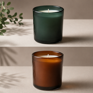 Conteneur de bougie en verre ambré et vert de qualité supérieure - Product Image 1