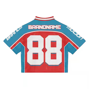 Custom Mesh Football Jersey Oversized Boxy Crop Top, Breathable Polyester <b>Summer</b> <b>Shirt</b>, Plus Size Streetwear Sports Tee - Product Image 4