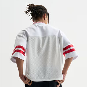 Jersey de malla estilo boxy con servicio OEM para unisex, color blanco, jersey corto con hombros caídos y manga media. - Product Image 2