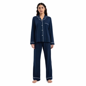 Conjunto de pijama transpirable para mujer, ropa de dormir cómoda con botones y manga larga, conjunto de ropa de dormir de tela suave para mujer - Product Image 2