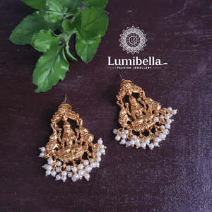 Lakshmi Gold Plated Freshwater Pearl Stud Earrings for Wedding and Party - Product Image 3