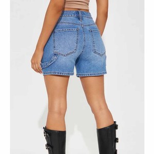 <b>High</b> <b>Waist</b> Stonewashed Denim <b>Shorts</b> Women Casual Straight Leg Solid Color Breathable Cotton Summer <b>Shorts</b> - Product Image 2