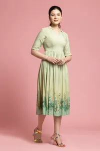Robe longue imprimée herbe verte pour femme, idéale pour le bureau, les réunions et un usage professionnel quotidien - Product Image 5
